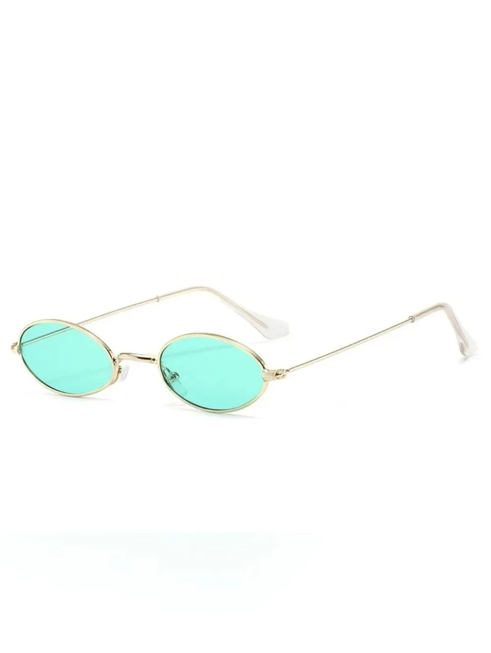 Gold Frame Oval Sunglasses with Teal Lenses - Unisex Accessories